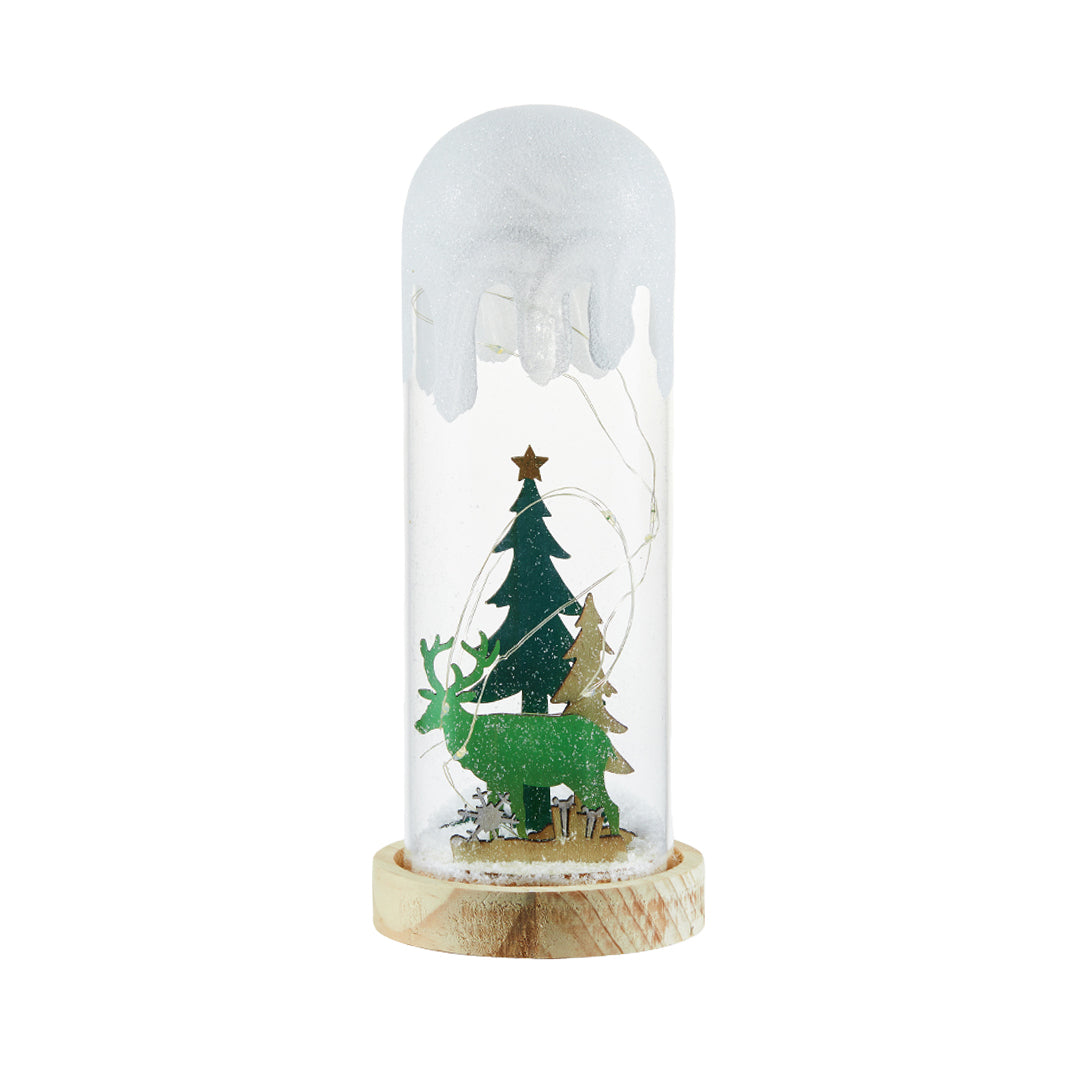 Nordic Snow Scene Table Lamp with Wooden Base and Warm LED Light
