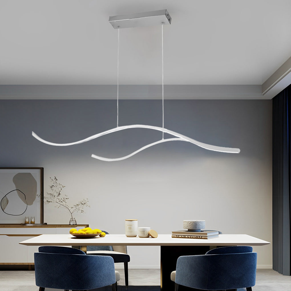 Wavy LED Pendant Light with Adjustable Height in Metallic Finishes