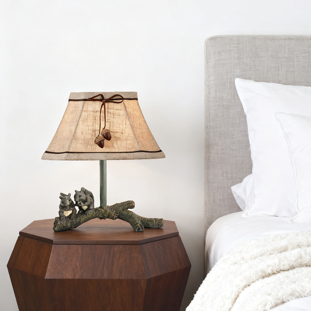 Sculptural Squirrel Table Lamp with Beige Linen Shade, French Countryside Decor