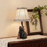 European Style Bear Resin Table Lamp with Fabric Shade
