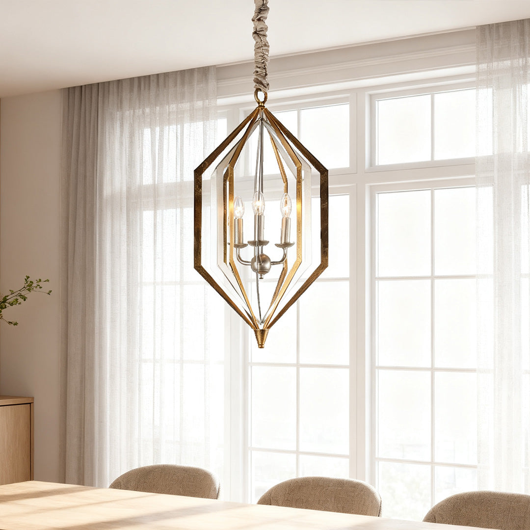 Rustic Brown Open Frame Pendant Light with Adjustable Chain