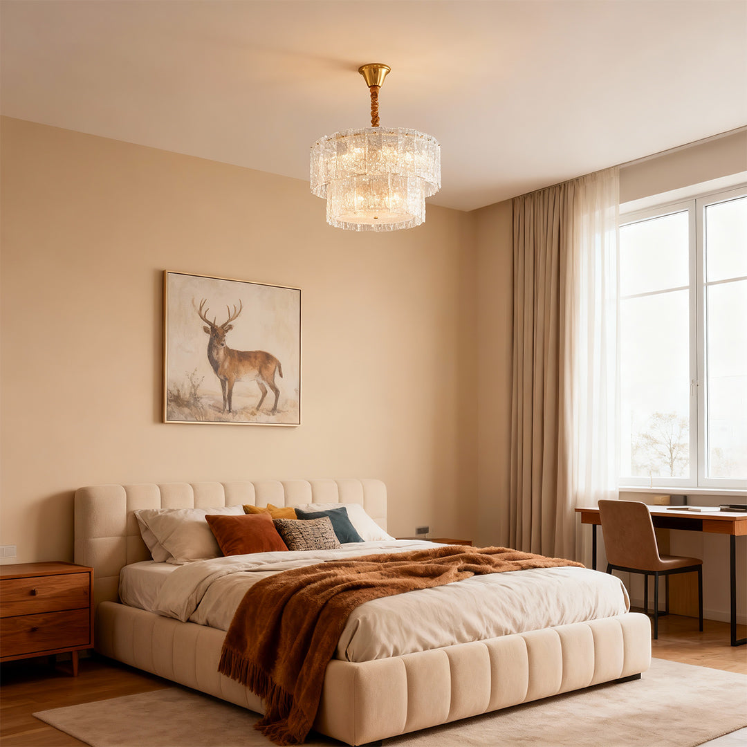 Modern Copper Chandelier with Clear Glass Shade for Dining Room and Living Room
