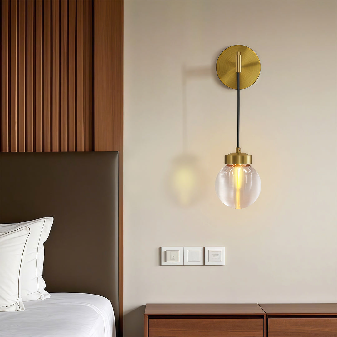 Modern Wall Sconce with Clear Glass Shade in Copper, Chrome, or Black