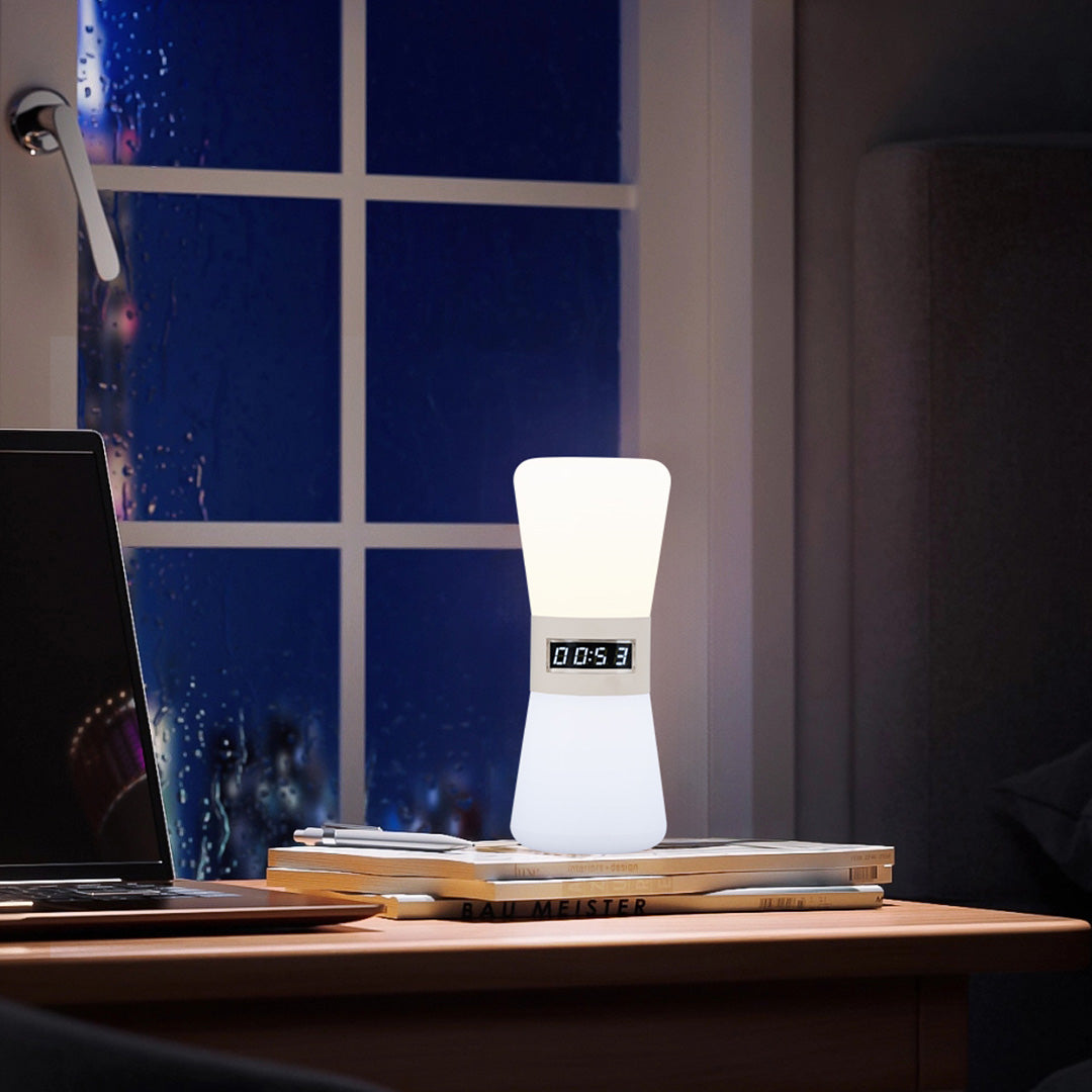 White Hourglass Table Lamp with Gravity Sensor and Warm LED Glow