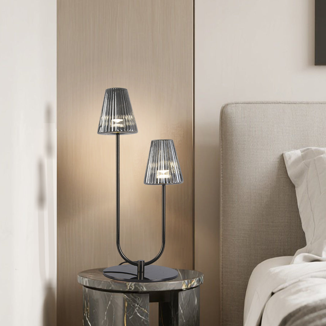 Modern Black LED Table Lamp with Glass Shade for Bedroom and Study