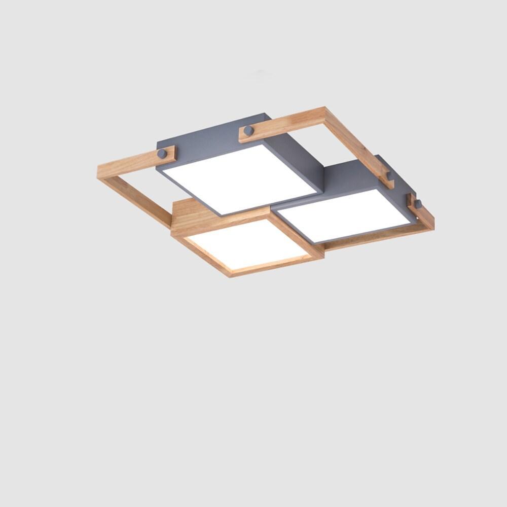 Modern Scandinavian Led Flush Mount Ceiling Light With Wooden Frames For Sleek Interiors