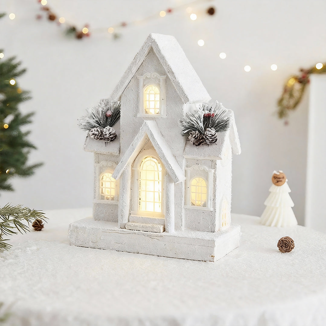 Nordic Wooden Christmas House Table Lamp with Warm LED Glow