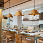 Artisan Rattan Pendant Light with Iron Frame – Japanese Wabi-Sabi Ceiling Lamp