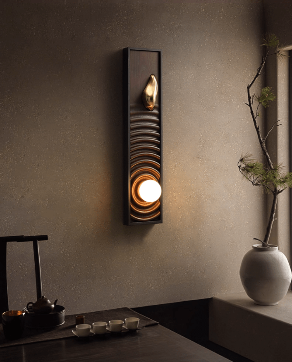 Solano Ripple Wall Sconce – Modern Wood & Brass LED Wall Light