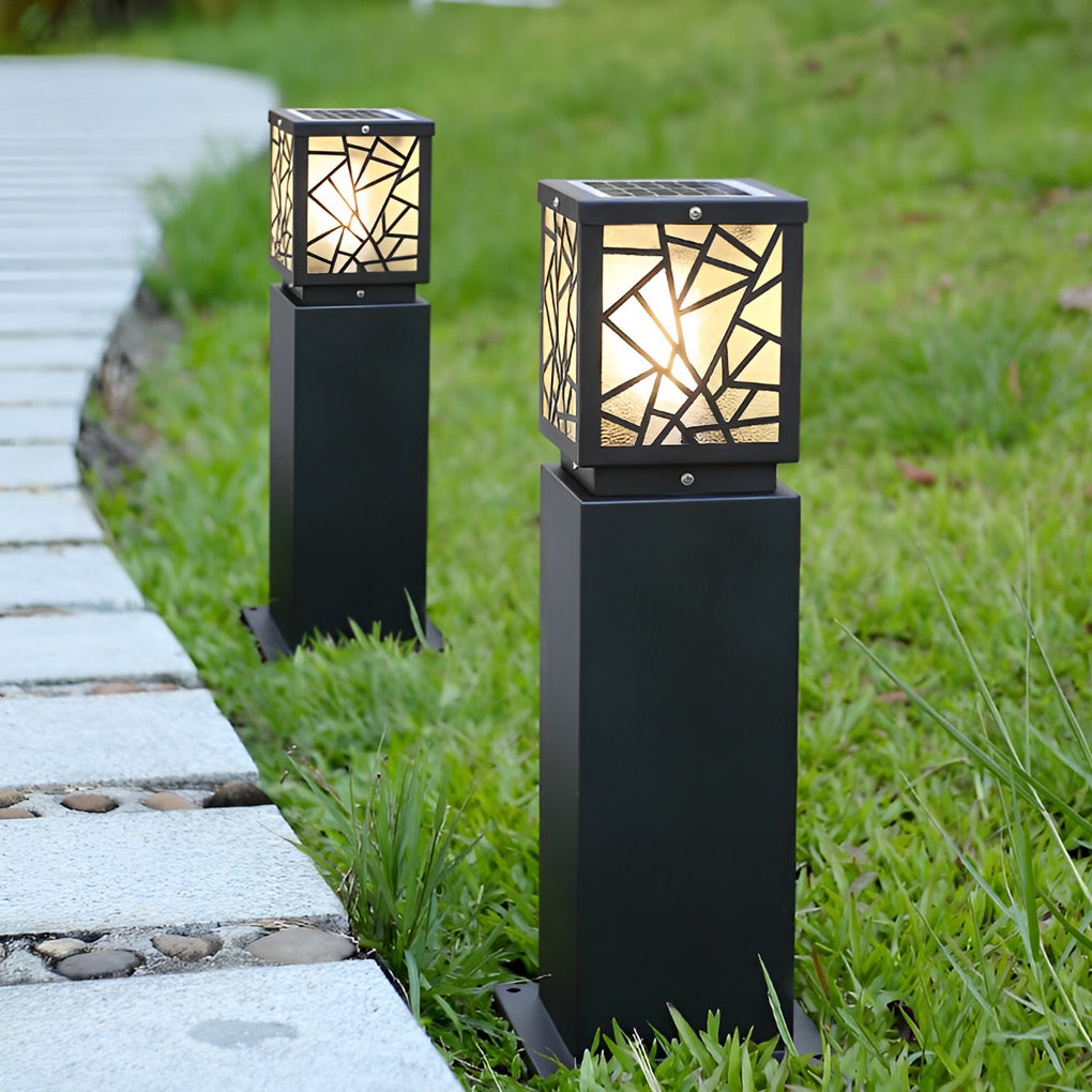 Modern Solar Bollard Path Lights in Black, Waterproof LED Outdoor Lamp