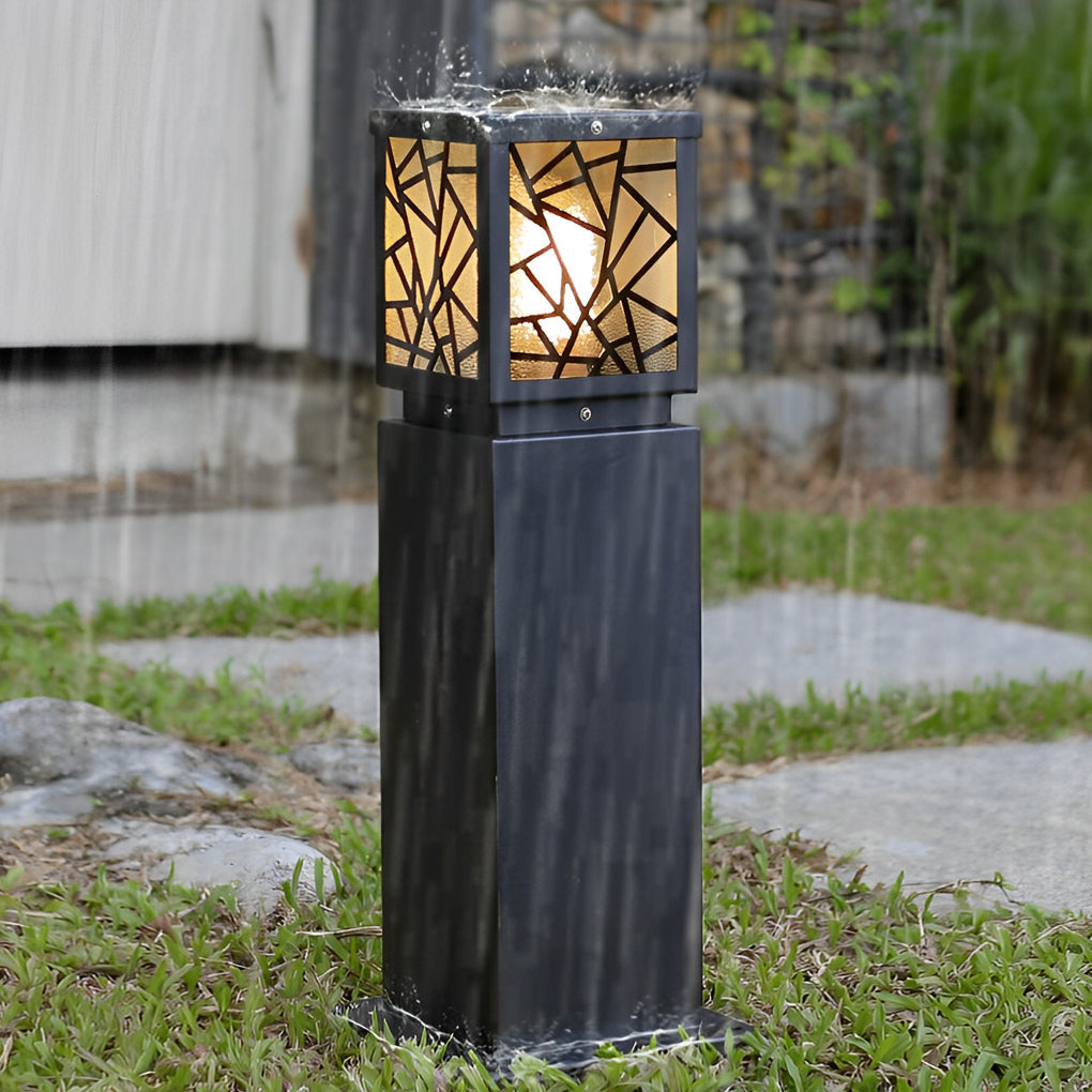 Modern Solar Bollard Path Lights in Black, Waterproof LED Outdoor Lamp