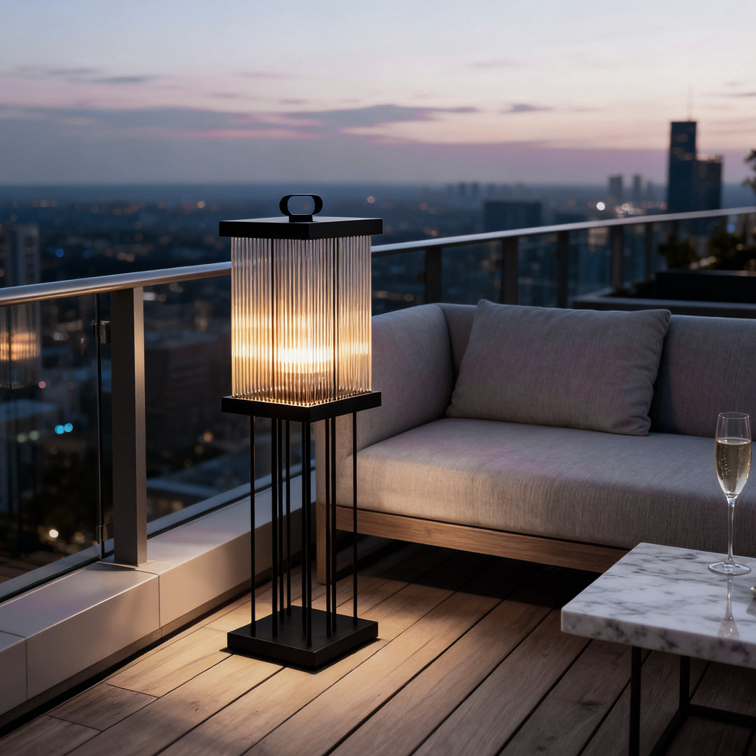 Ripple Glass Solar Lanterns for Garden, Modern Black Outdoor Lighting
