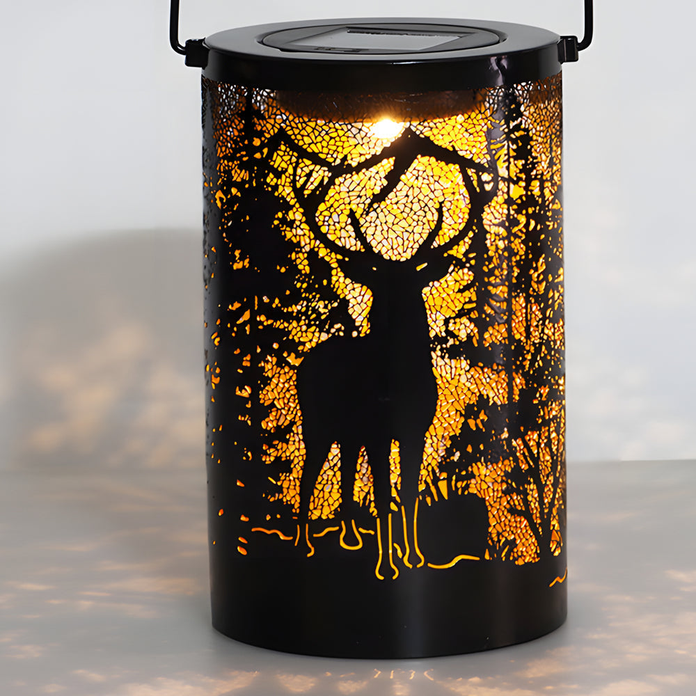 Artisan Solar Lantern with Deer Silhouette – Waterproof LED Outdoor Hanging Light