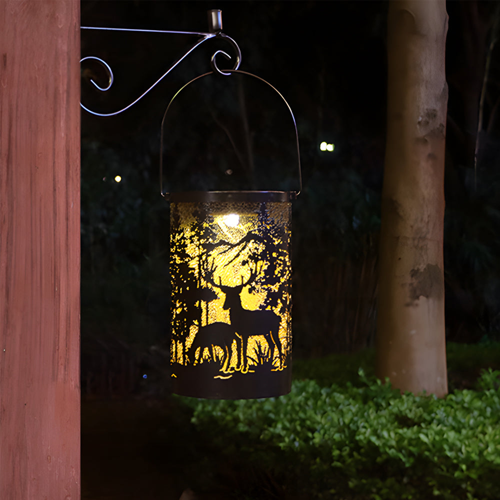 Artisan Solar Lantern with Deer Silhouette – Waterproof LED Outdoor Hanging Light