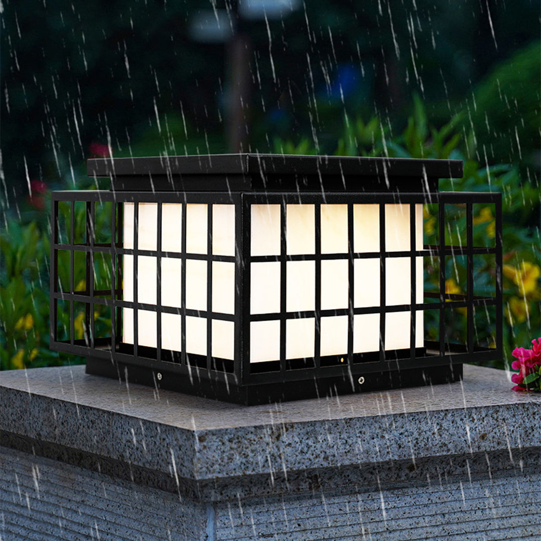 Stainless Steel Solar Pillar Lights with Alabaster Shade for Modern Courtyards