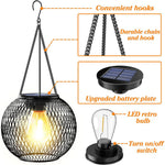 Solar-Powered Iron Lantern Hanging Lights for Outdoor Ambiance