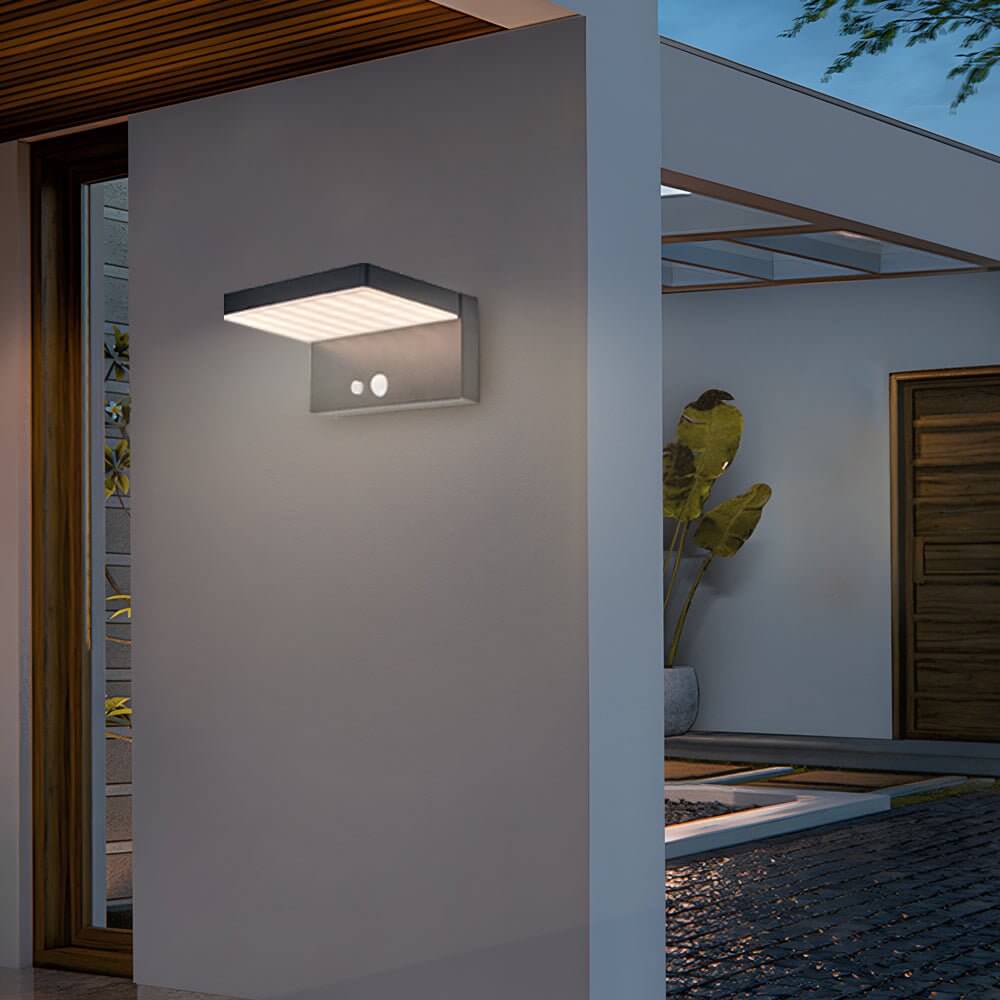Modern Solar LED Outdoor Wall Light with Motion Sensor, Black Aluminum