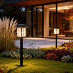 Solar Copper Path Light with Glass Shade for Courtyard Walkways