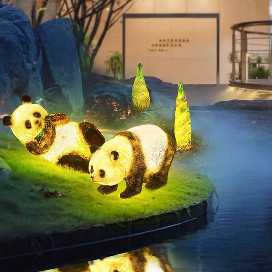 Panda & Bamboo Garden Sculpture Light | Solar-Powered Outdoor Lawn Decor