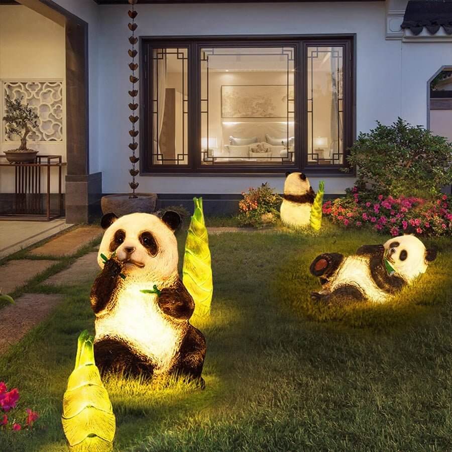 Panda & Bamboo Garden Sculpture Light | Solar-Powered Outdoor Lawn Decor