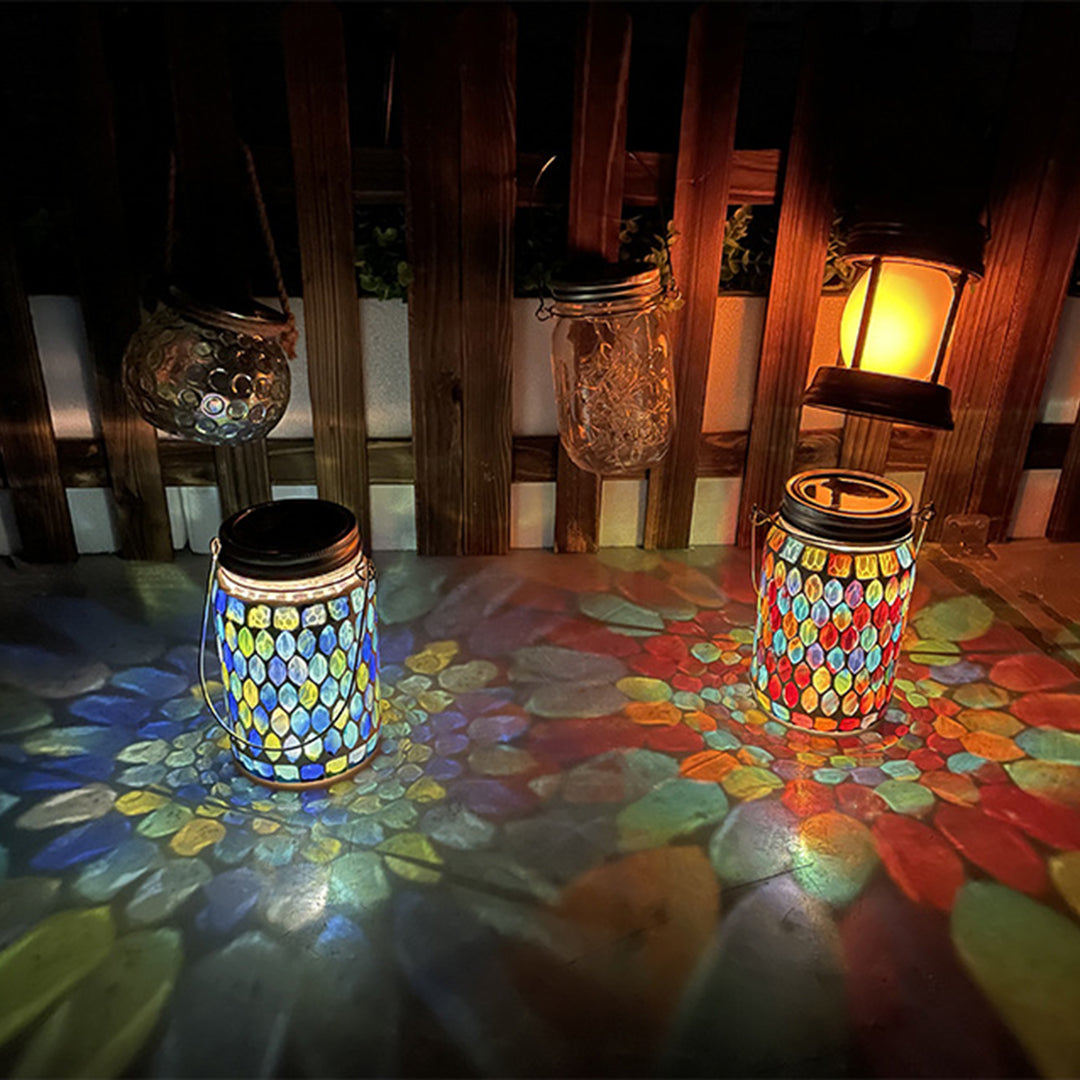 Artisan Solar Glass Mosaic Lantern for Garden and Patio