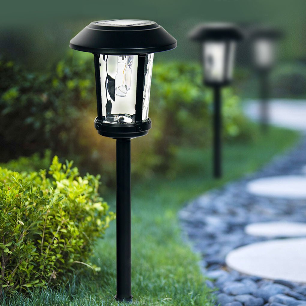 Modern Solar Post Light with Water Glass Lens for Courtyard and Pathway