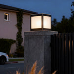 Copper Glass Solar Pillar Light – Modern Outdoor Post Lantern