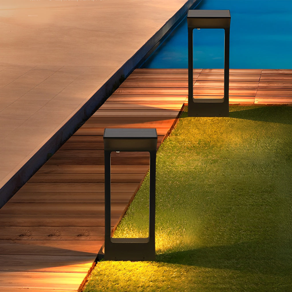 Modern Solar Pathway Bollard Light in Black Aluminum for Garden Walkways