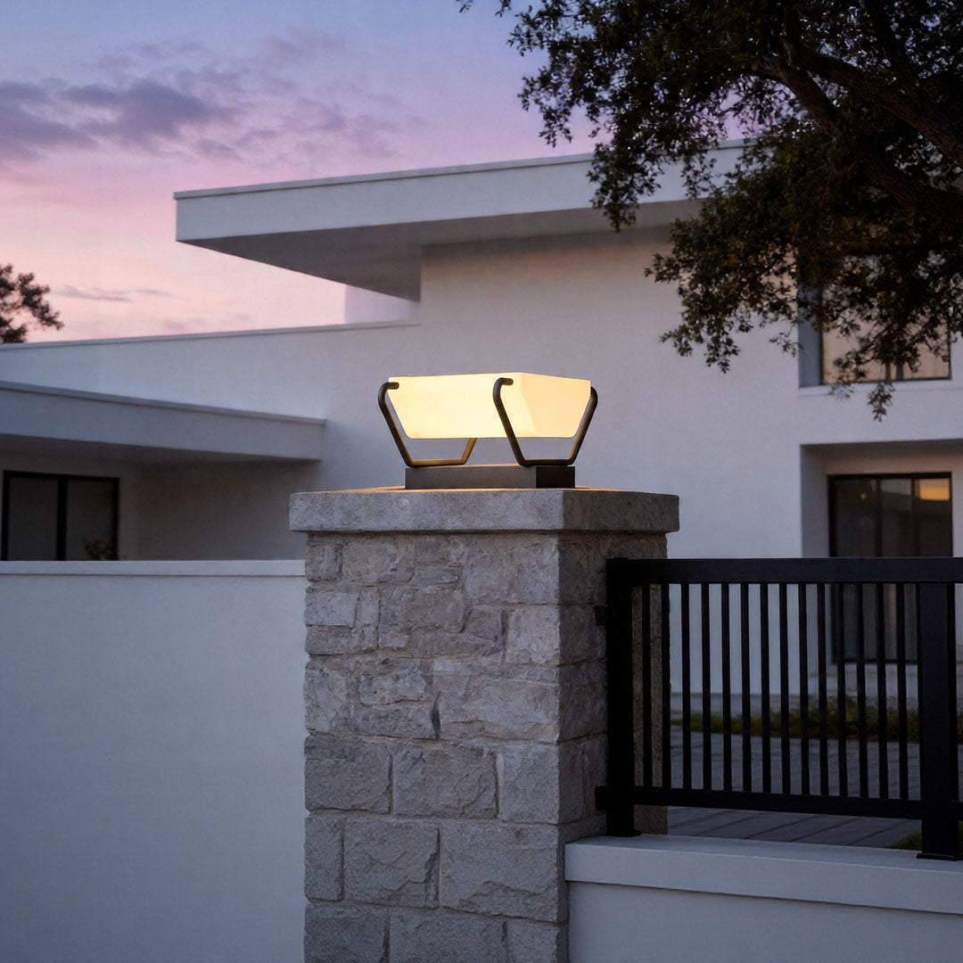 Modern Solar Pillar Lights for Garden Gate, Waterproof Stainless Steel Post Lighting