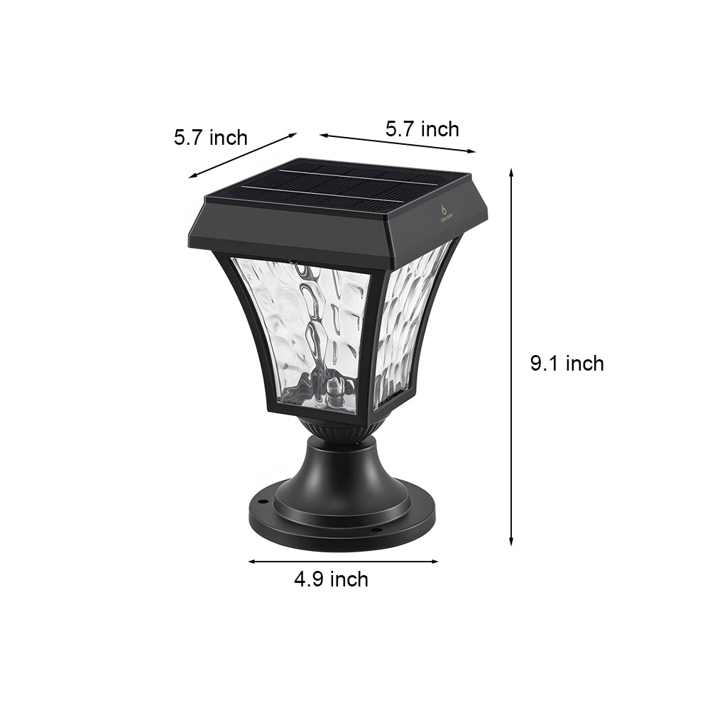 Solar-Powered Cast Aluminum Post Cap Lantern with Rippled Glass Shade