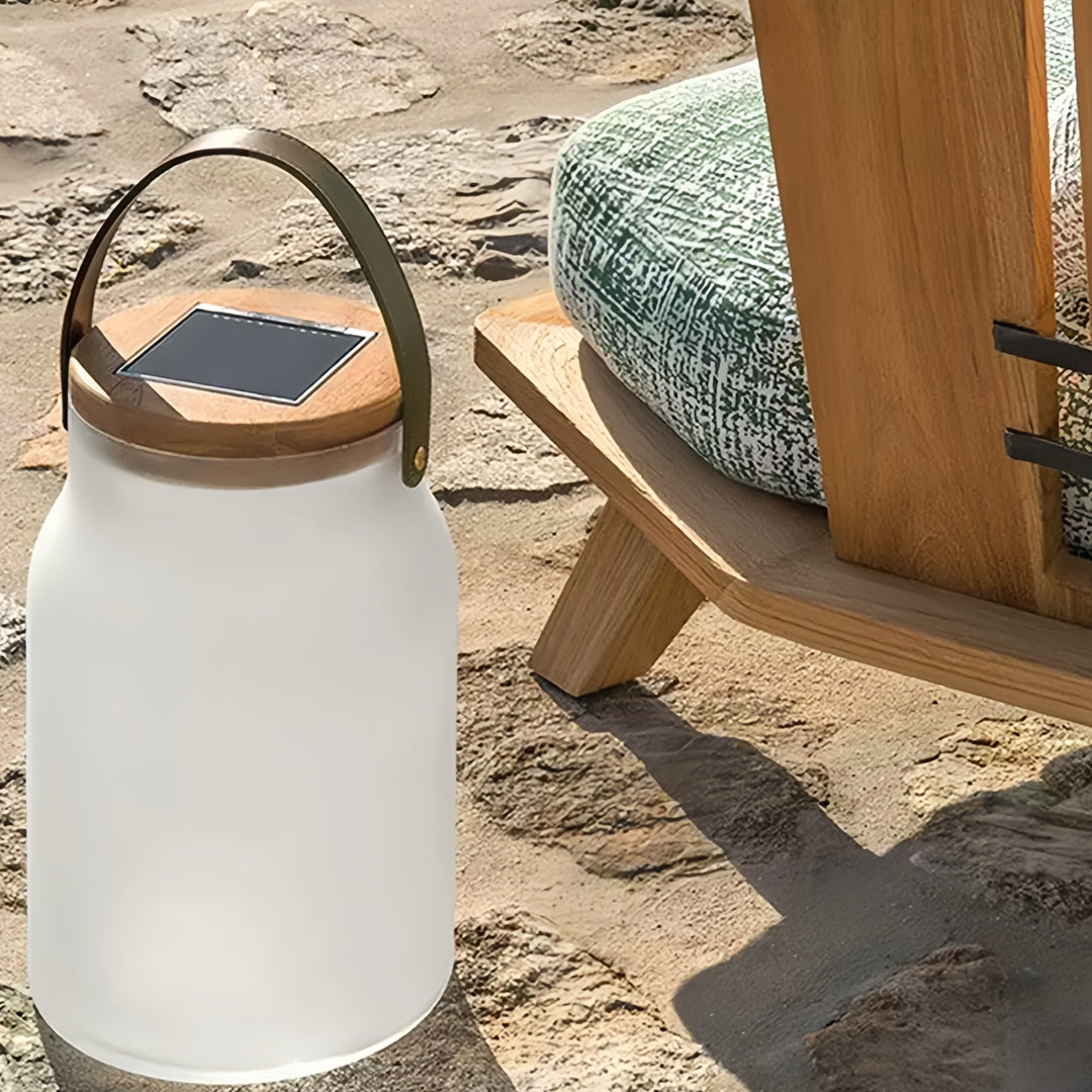 Solar Camping Lantern with Teak Handle – Portable LED Outdoor Light