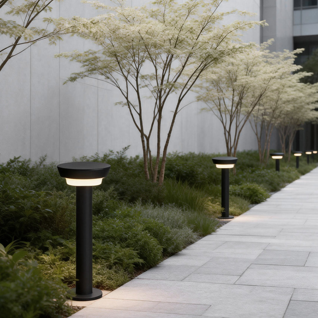 Cylindrical Solar LED Bollard Path Light in Black Aluminum