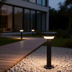 Cylindrical Solar LED Bollard Path Light in Black Aluminum