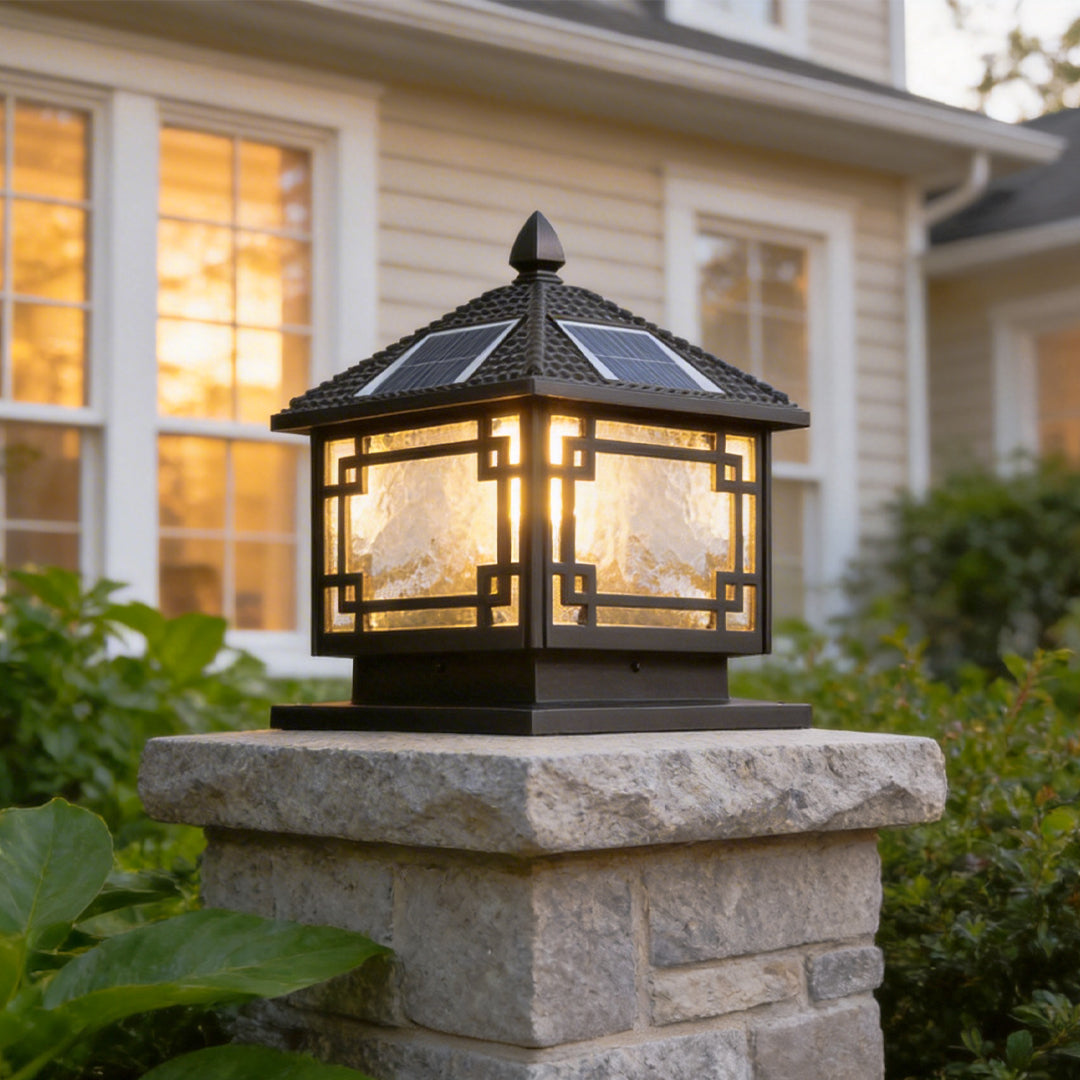 European Solar Pillar Lights for Garden, Waterproof Aluminum Fence Lamp