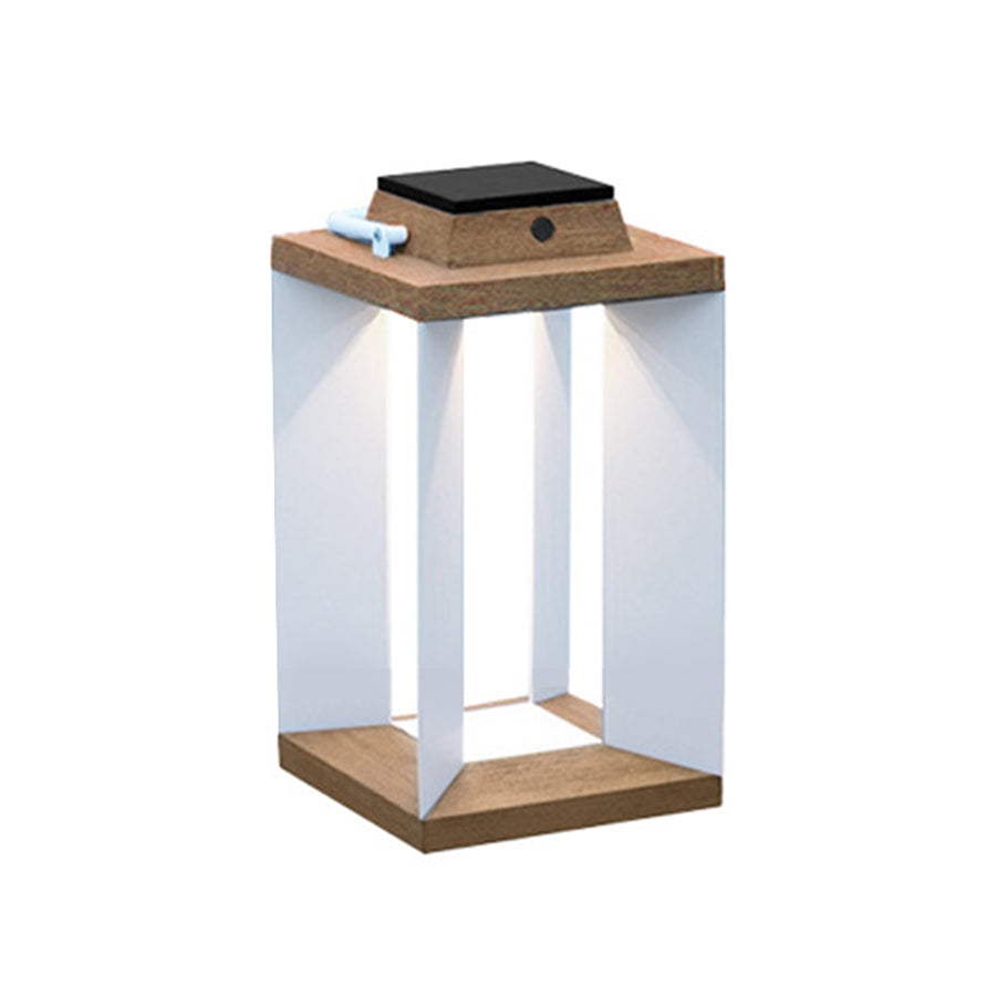 Modern Wooden Outdoor Lantern with Solar Charging and Warm LED Glow