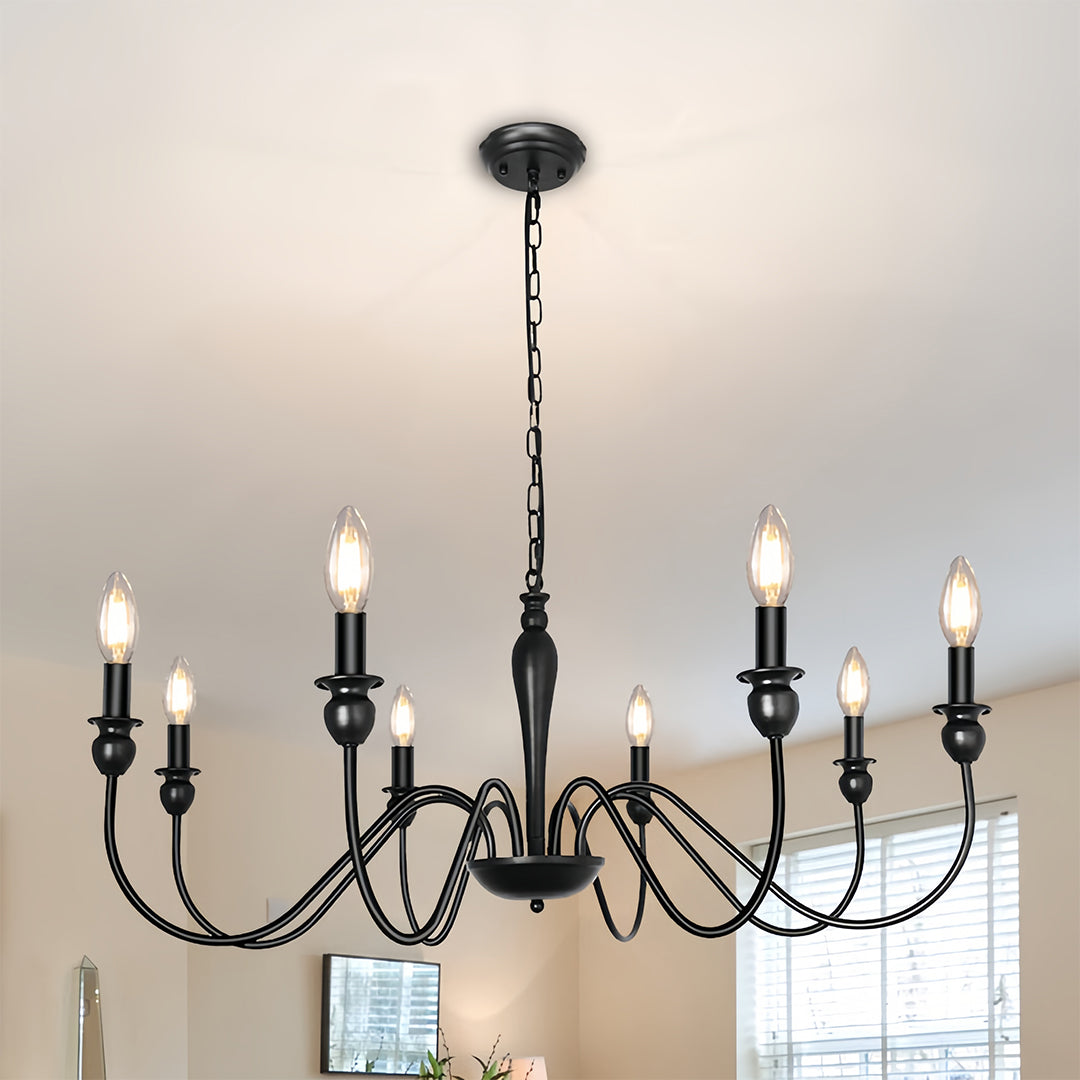 Black Candle Chandelier with Adjustable Chain Ceiling Light