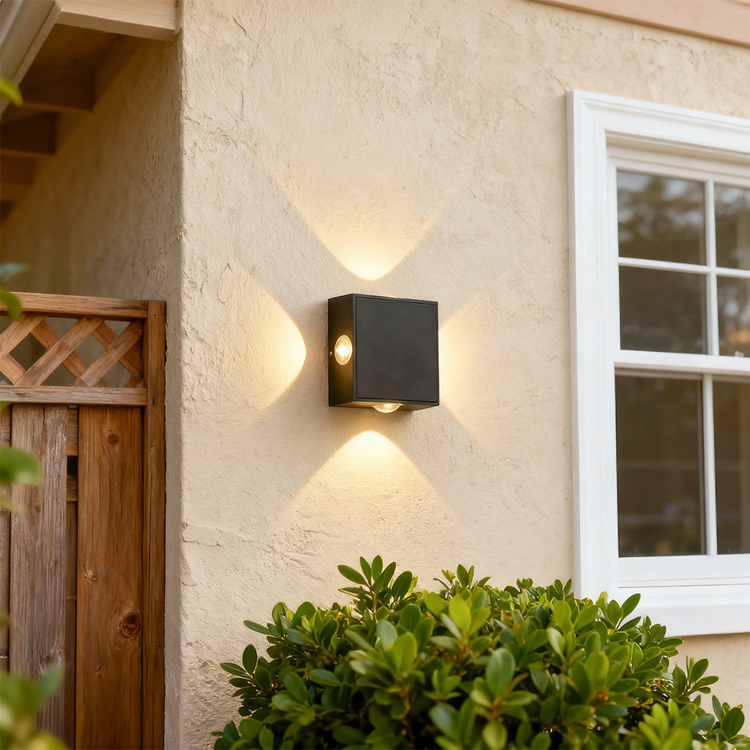 Quadra Outdoor LED Wall Sconce in Matte Black, 360° Architectural Lighting