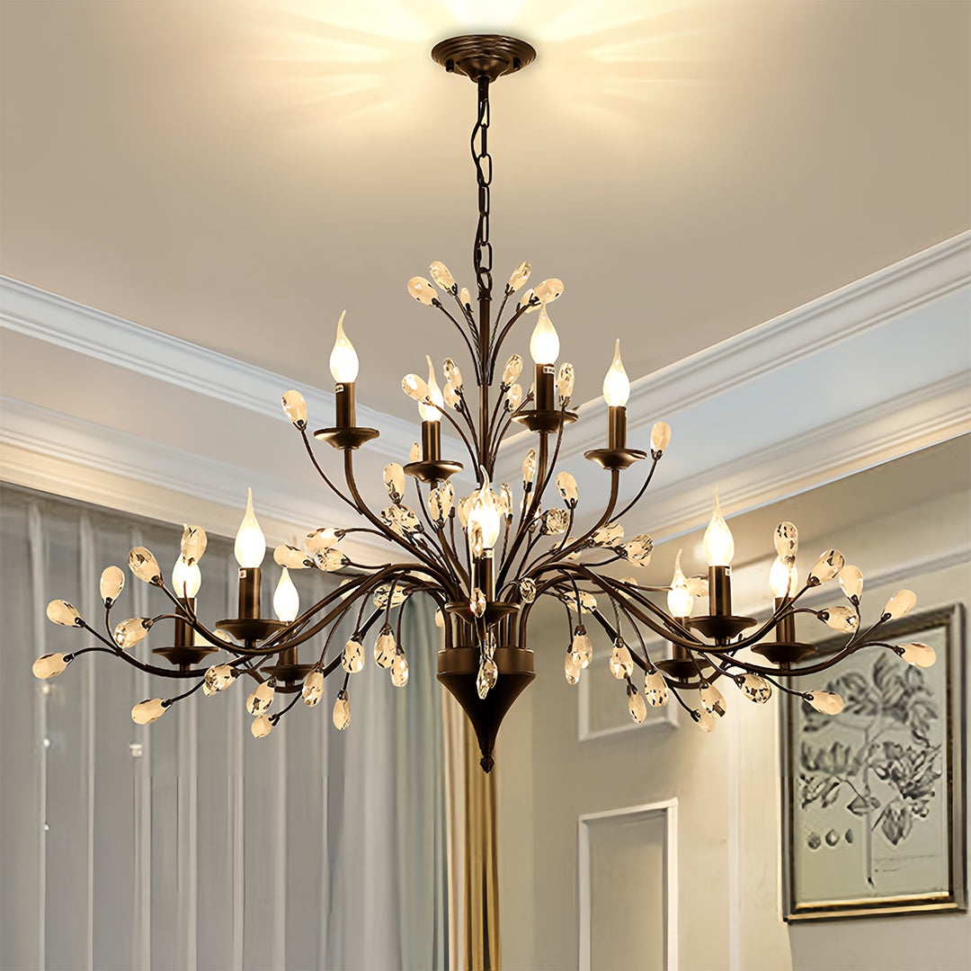 Lumière Cascade Crystal Candle Chandelier with LED Candelabra Bulbs