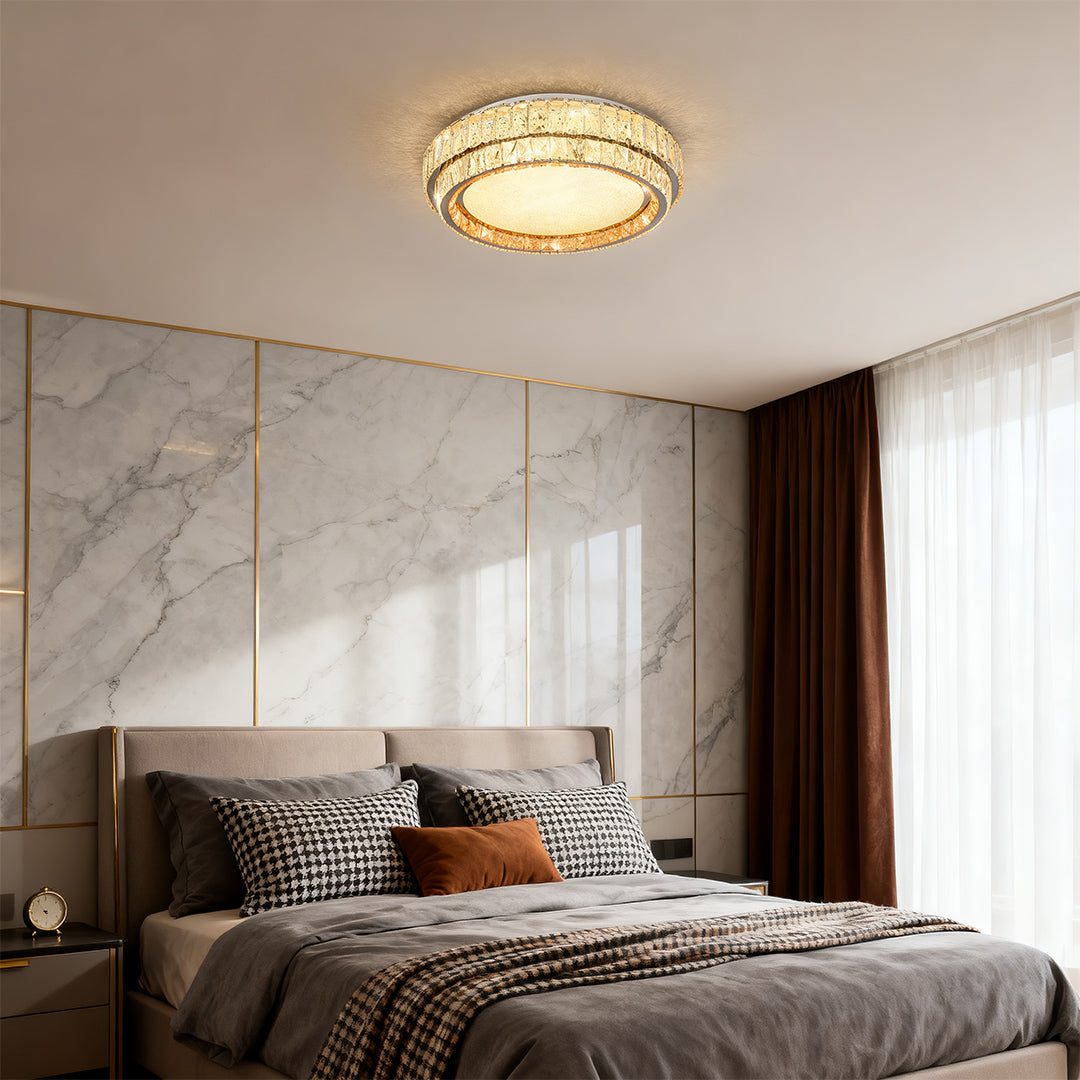 Lumina Crystal Flush Mount Ceiling Light – Full Spectrum LED, Chrome & Stainless Steel