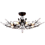 Crystal Leaf Semi Flush Ceiling Light in Black Iron
