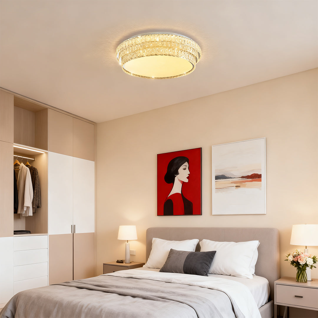 Crystal Flush Mount Ceiling Light with Chrome Frame and LED Illumination