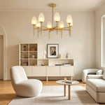 Lumina Brass Glass Chandelier – Modern Minimalist Ceiling Light