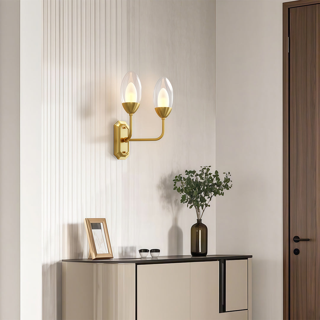 Luxury Dual Head Glass Wall Sconce in Solid Copper