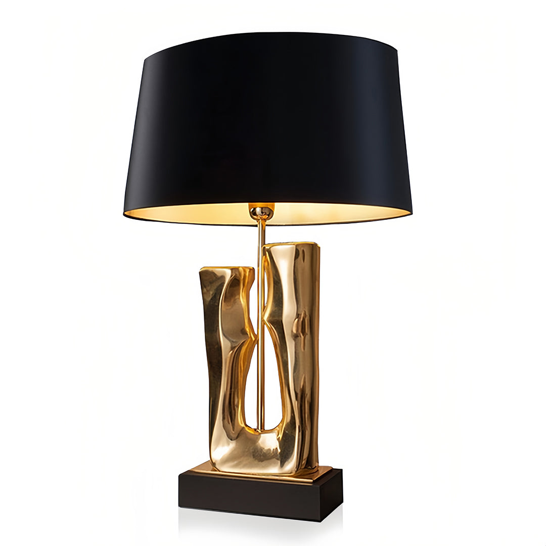Sculptural Gold & Black Table Lamp with Elegant Drum Shade
