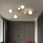 Nordic Gold Semi Flush Mount Ceiling Light with Milk Glass Shades