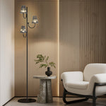 Minimalist Black Contemporary Floor Lamp with Three Glass Shades