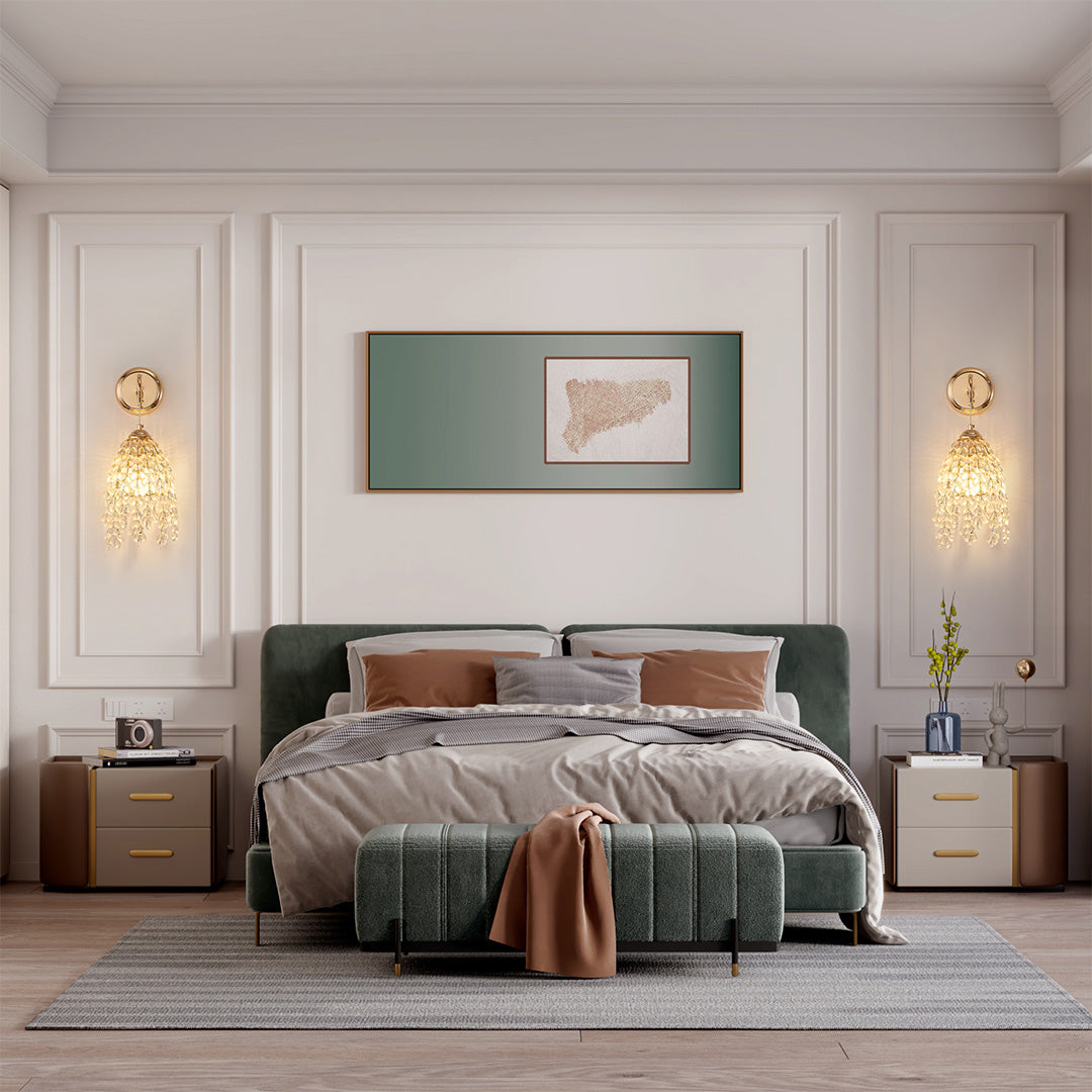 Luxury Crystal LED Wall Sconce, French Gold Minimalist Ambient Lighting for Bedroom & Living Room