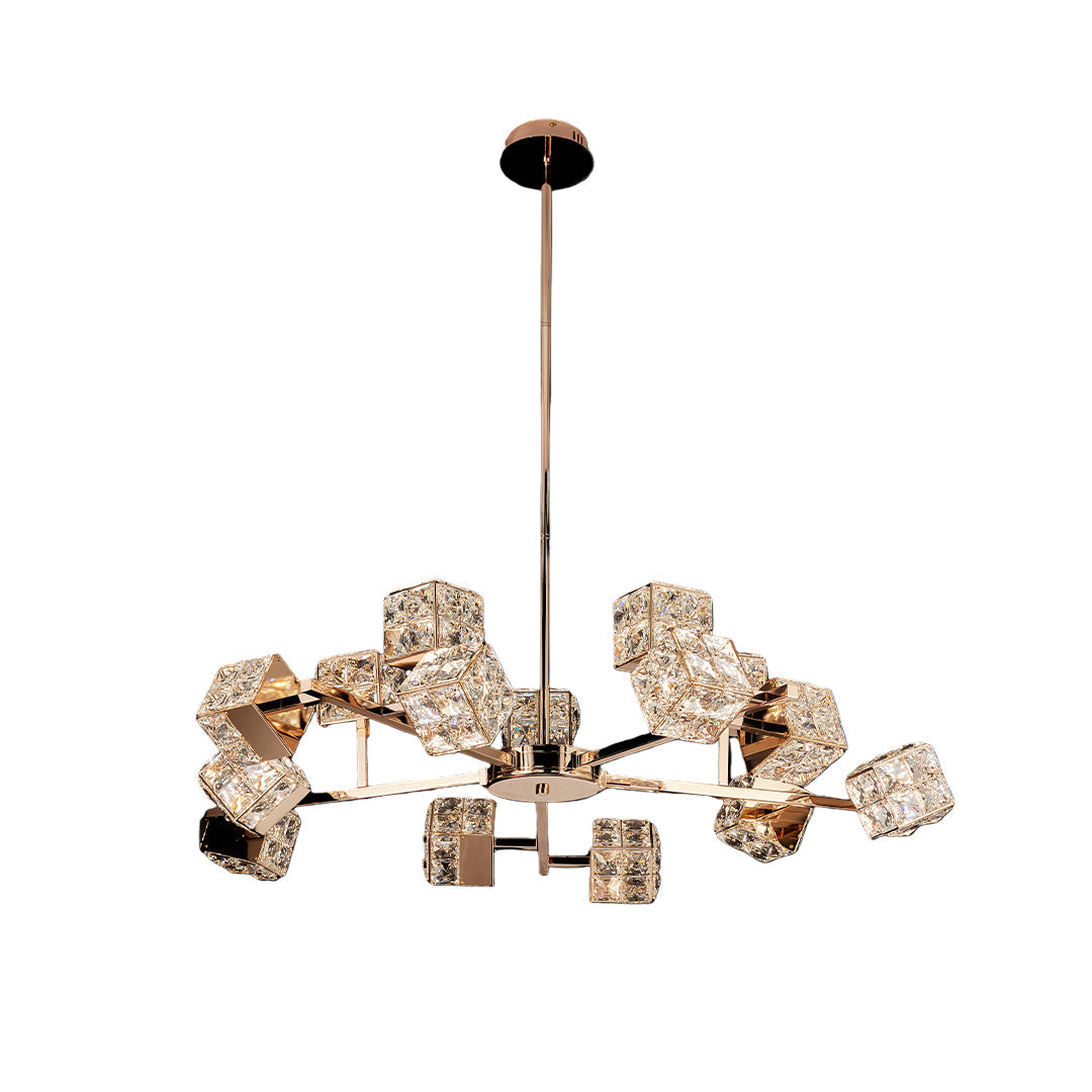 Modern Crystal Cube Chandelier in Champagne Gold for Living and Dining Spaces