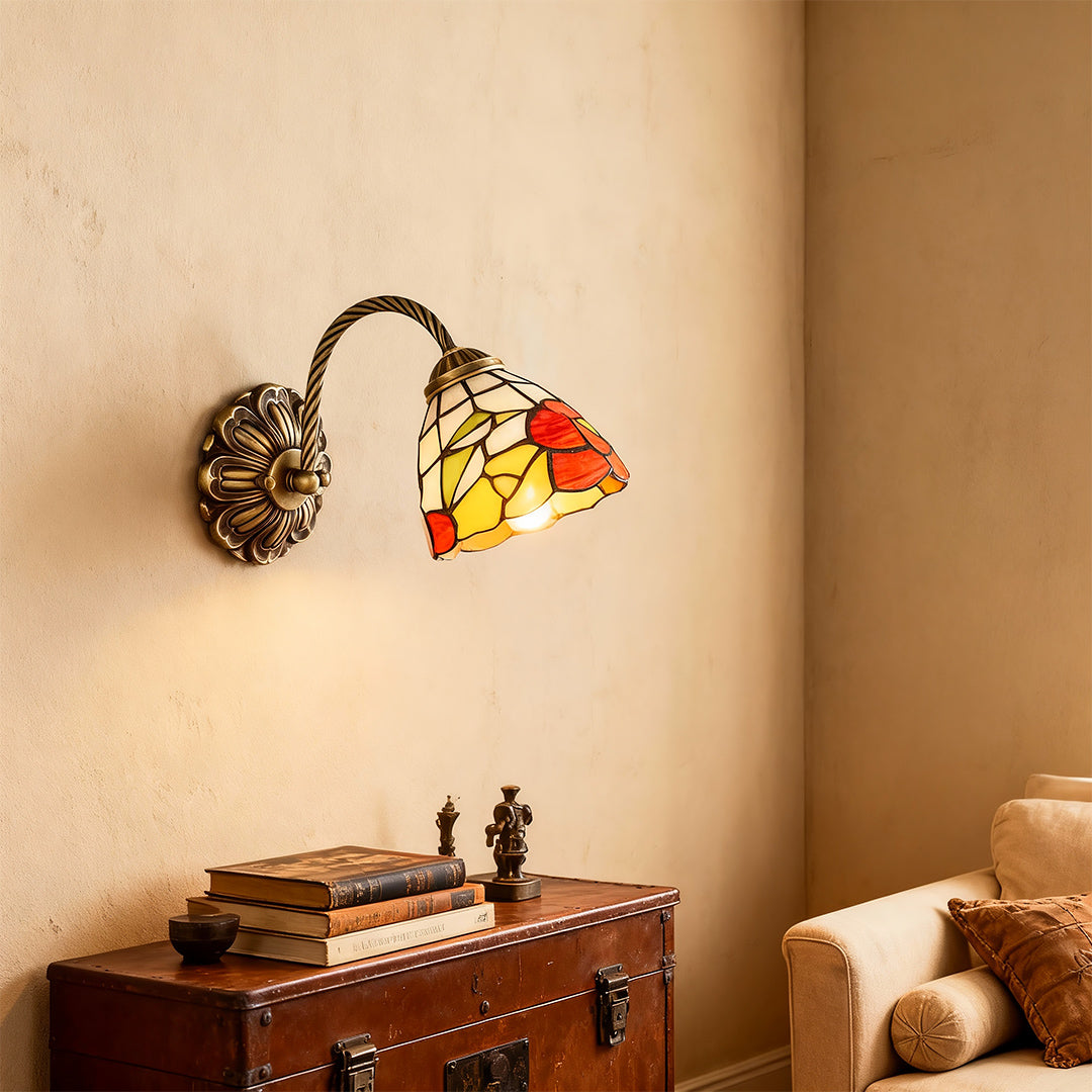 Artisan Stained Glass Wall Sconce with Brass Frame – American Country Lighting