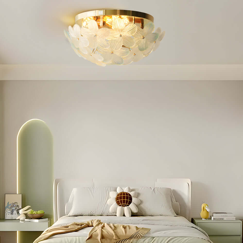 French Petal Glass Semi Flush Mount Ceiling Light in Pastel Hues